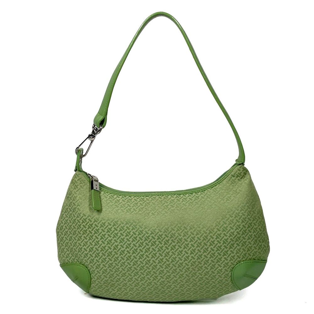 TALBOTS Small Satchel Crescent Bag Shoulder Hobo Purse in Green Leather Trim